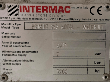 Placa de identificación de la máquina Intermac primus 322 (2014)